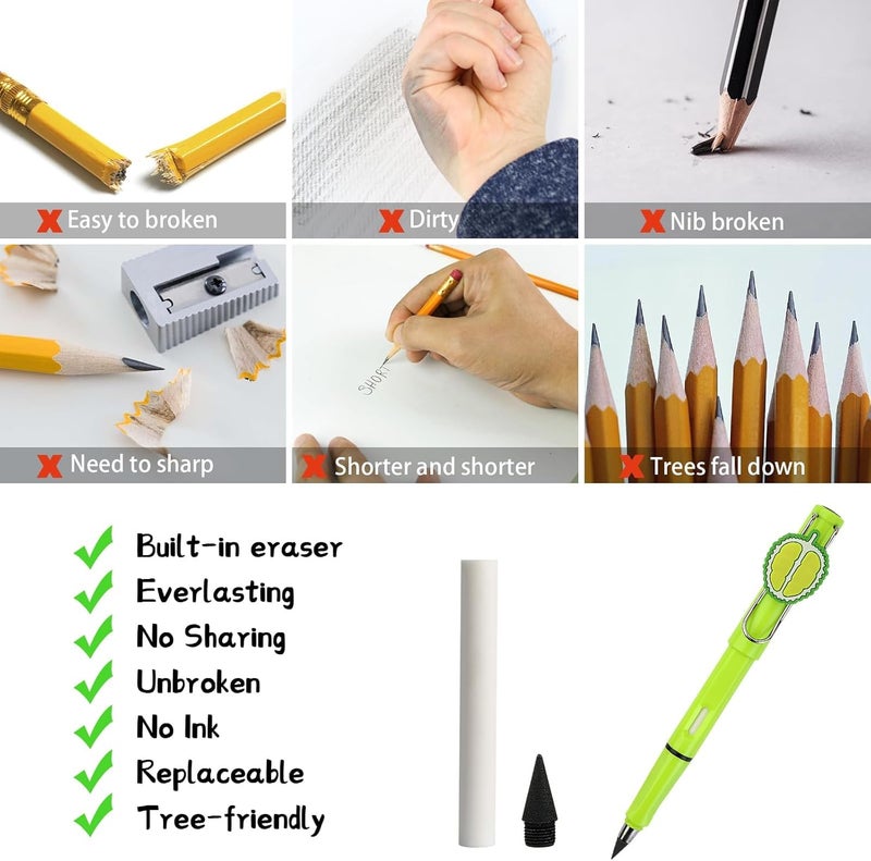 KASTWAVE Infinity Pencils, Everlasting Inkless Pencil With Eraser, 10 Pcs Reusable Infinity Pencil, With 10 Pcs Replacement Nibs, Endless Pencil For Home Office School Writing Drawing - Image 4