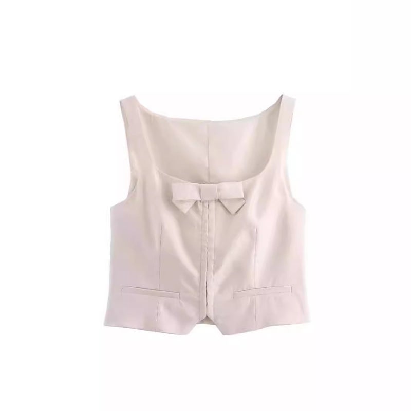 Cross-border AliExpress womens clothing foreign trade wholesale ZR bow ornaments vest-style jacket bow ornaments mini skirt suit suit - Image 5