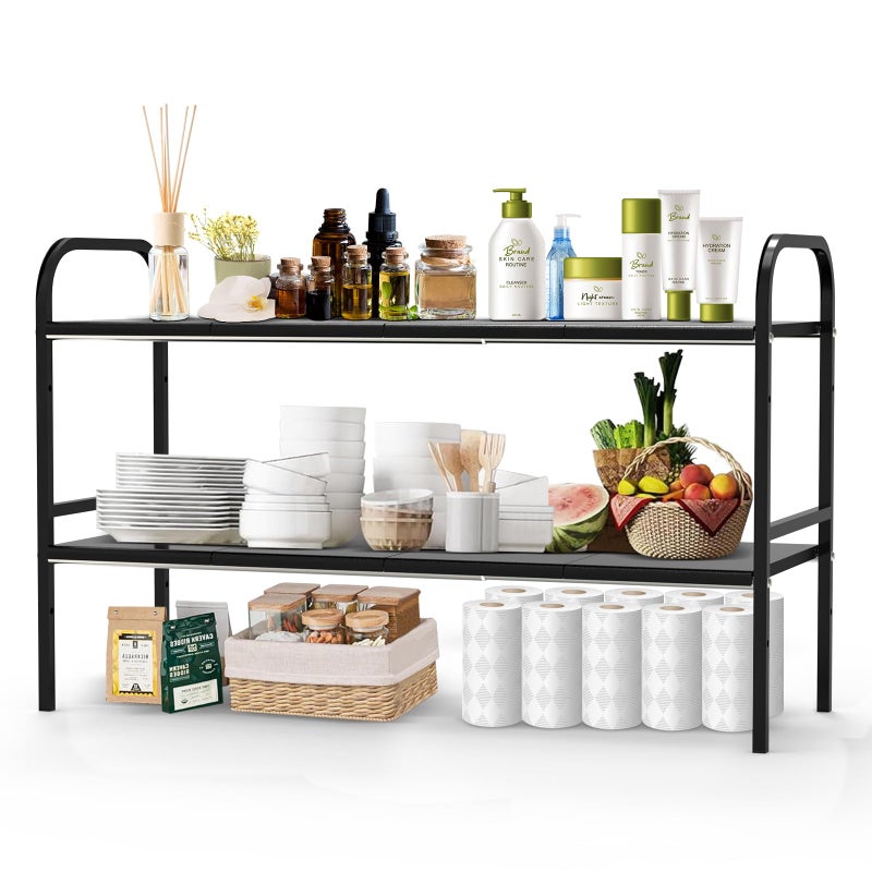 HADWER Expandable 2-Tier Under Sink Organizer, 8 Removable Plastic Boards, Tool-Free Installation (Black, 2-Tier 8 Boards) - Image 1