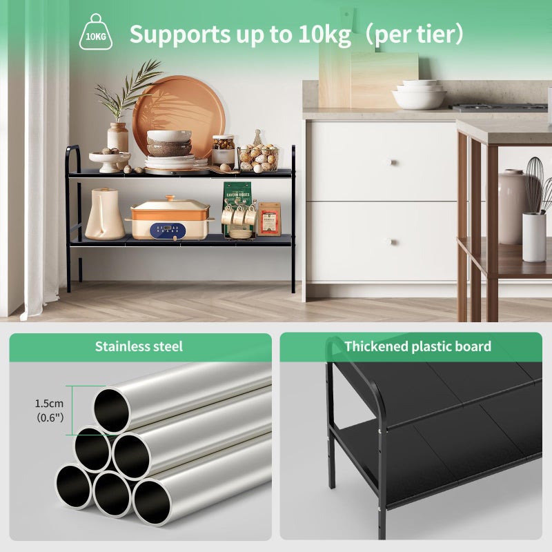 HADWER Expandable 2-Tier Under Sink Organizer, 8 Removable Plastic Boards, Tool-Free Installation (Black, 2-Tier 8 Boards) - Image 5