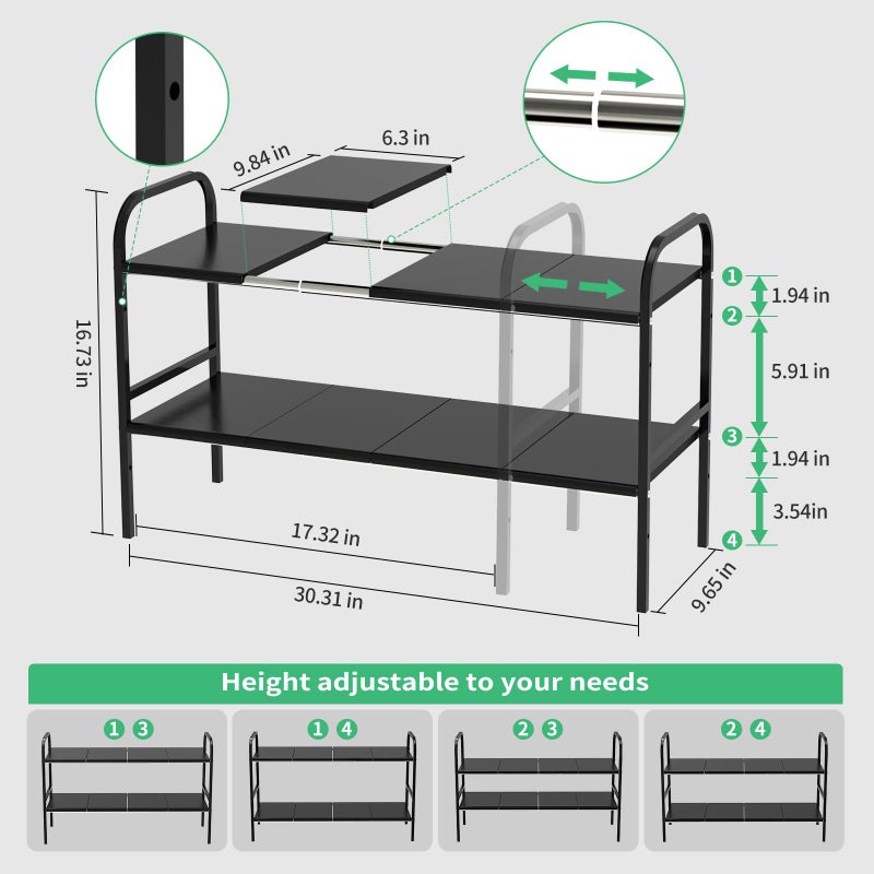 HADWER Expandable 2-Tier Under Sink Organizer, 8 Removable Plastic Boards, Tool-Free Installation (Black, 2-Tier 8 Boards) - Image 3