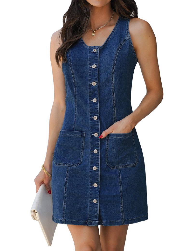 luvamia Sleeveless Denim Stretch Dress Travel Dresses Vestidos De Mujer Darkness Blue Size Medium Size 8 10 - Image 1