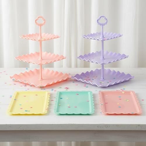 NWK 5 Piece Cake Stand Set with 2 x Large 3-Tier Cupcake Stands, 3 x Appetizer Trays, for Wedding Birthday Baby Shower Tea Party Decorations (Colorful) - Image 4