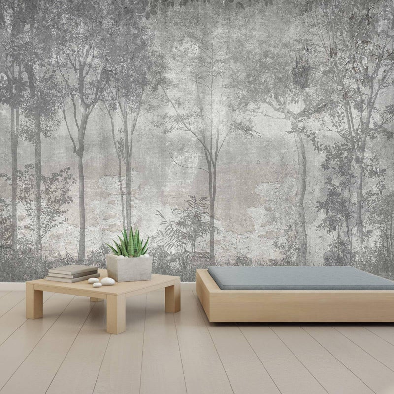 WFBHUAVintage Forest Woodland Mural Wallpaper Gray Old Wall Tree Wallpaper for Bedroom Living RoomNot Peel and Stick - Image 2