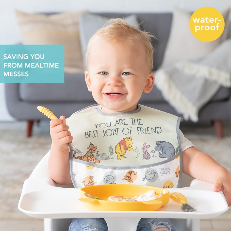 Bumkins Disney Bibs for Girl or Boy, SuperBib Baby and Toddler 6-24 Months, Essential Must Have for Eating, Feeding, Baby Led Weaning, Mess Saving Waterproof Soft Fabric, 3-pk Pooh Bear and Friends - Image 2