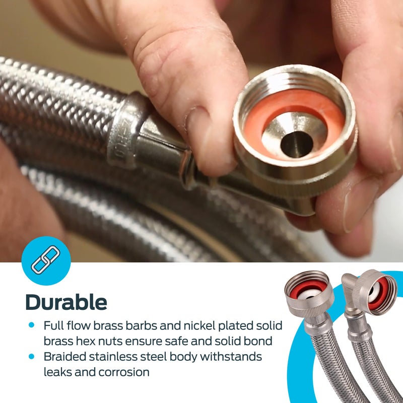 Eastman موصل غسالة إيستمان، اتصال 3/4 بوصة FHT، كوع بزاوية 90 درجة، خراطيم غسالة من الفولاذ المقاوم للصدأ بطول 6 أقدام، 48375 - Image 5