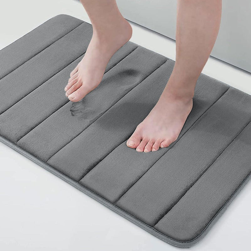 Buganda Memory Foam Bath Mat, 24" x 16", Ultra Soft and Non-Slip Bathroom Rugs, Water Absorbent and Machine Washable Bath Rug for Bathroom, Shower, and Tub, Grey - Image 1
