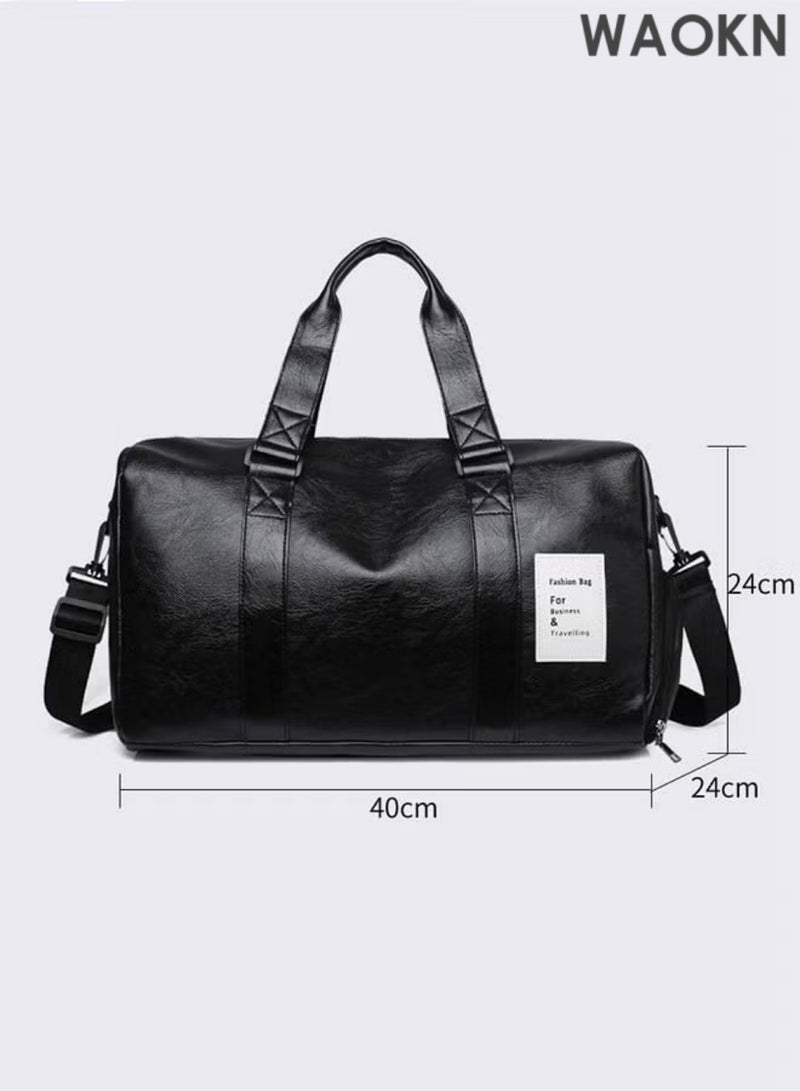 WAOKN PU leather 16 20 Inch fitness gym sports bag with Ventilated Shoe Compartment 16“ travel traveling duffel bag,Multi-Purpose Business Travel & Workout Duffel Bag for Men & Women  Sports duffle bags with shoes compartment, 34L Black, L - Image 4