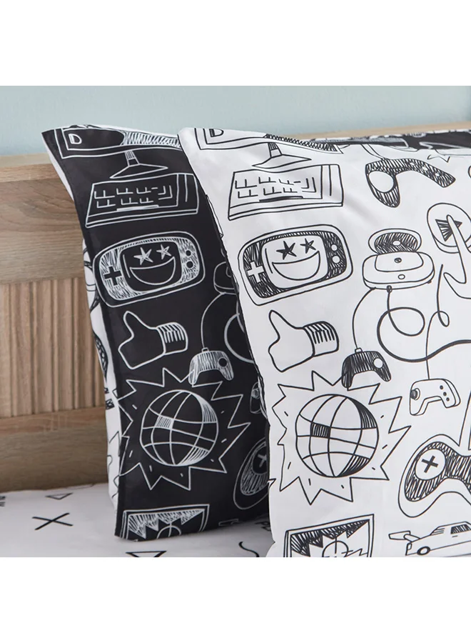 هوم بوكس Gaming Doodle Soiree 2-Piece Microfibre Pillow Cover Set 50 x 75 cm