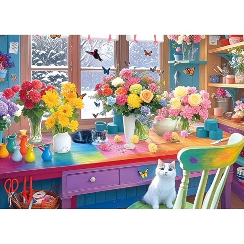 MINIWAN Colorful Flower Room 1000 Piece Puzzle for Adults Fun Puzzles for Adults 1000 Pieces with HD Print Poster 275 X 197 Dust Free for Gifts Birthday Holiday Party Family Games Lovers - Image 1