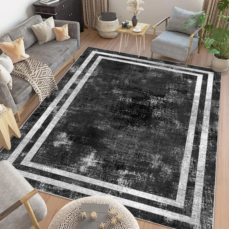 فايند Washable Carpet Kitchen Non-Slip Dod Base Stain-Proof Home Carpet Black-Grey