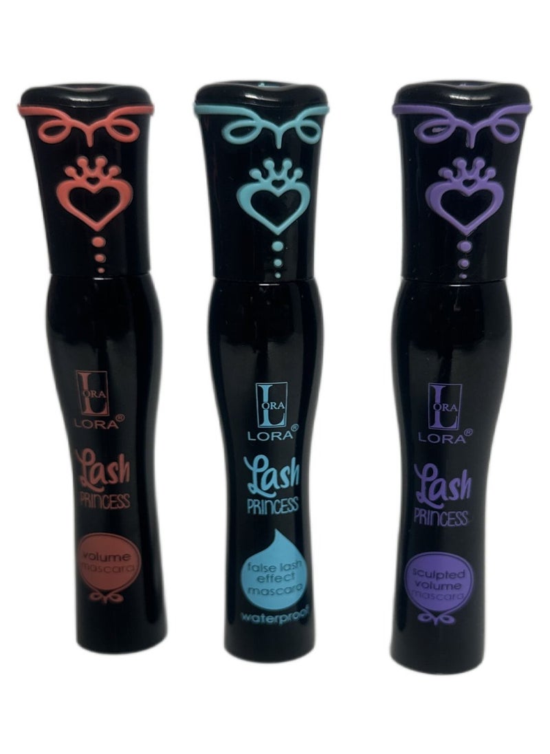 LORA Lash Princess Mascara Set Waterproof Mascara Super Black Mascara Gives Eyelashes Thickness, Beauty, Effect, Expands and Intensifies Depth Between Eyelashes 3 Pieces  - Image 1