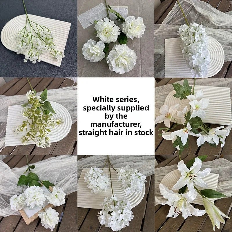 Y&D Jinxie White Silk Rose Hydrangea Artificial Flowers, Diamond Accents, Handmade Floral Decor for Wedding, Home, Mother's Day - Image 3