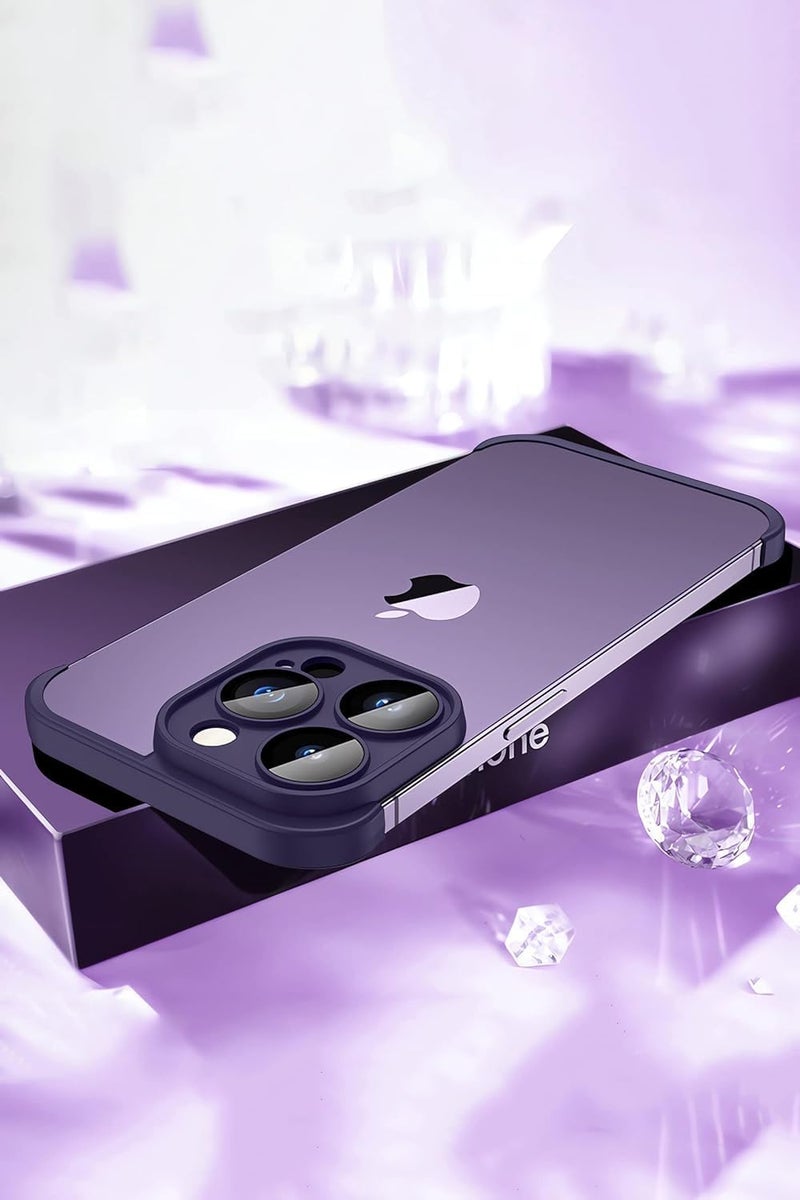 iPhone 15 Pro Case - Slim Shockproof TPU Bumper with Thin Lens Protection, Frameless Fall Protection, Stylish Gray & Purple Design, 1Pcs - Image 3