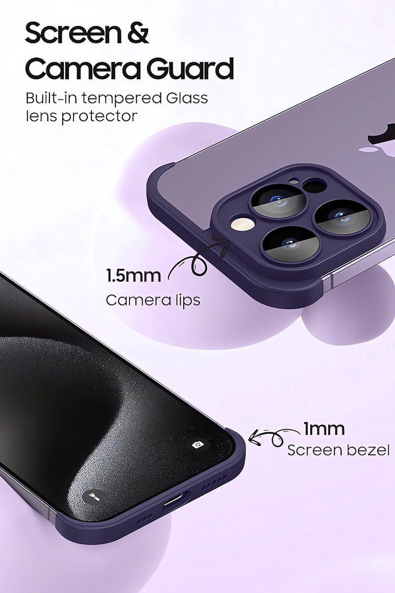 iPhone 15 Pro Case - Slim Shockproof TPU Bumper with Thin Lens Protection, Frameless Fall Protection, Stylish Gray & Purple Design, 1Pcs - Image 4