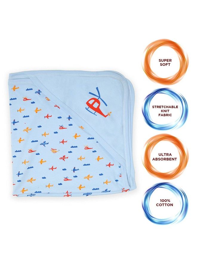 Luvlap منشفة أطفال بغطاء رأس من القطن للمواليد الجدد؛ مقاس كبير 75 سم × 75 سم؛ ناعمة وآمنة وصديقة للبشرة؛ مثالية للمواليد الجدد من سن 0 إلى 12 شهرًا؛ خفيفة الوزن وسهلة السفر بطبعة طائرة باللون الأزرق السماوي - Image 3
