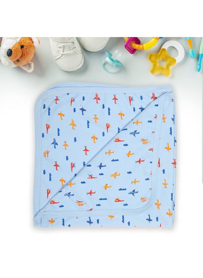 Luvlap منشفة أطفال بغطاء رأس من القطن للمواليد الجدد؛ مقاس كبير 75 سم × 75 سم؛ ناعمة وآمنة وصديقة للبشرة؛ مثالية للمواليد الجدد من سن 0 إلى 12 شهرًا؛ خفيفة الوزن وسهلة السفر بطبعة طائرة باللون الأزرق السماوي - Image 5