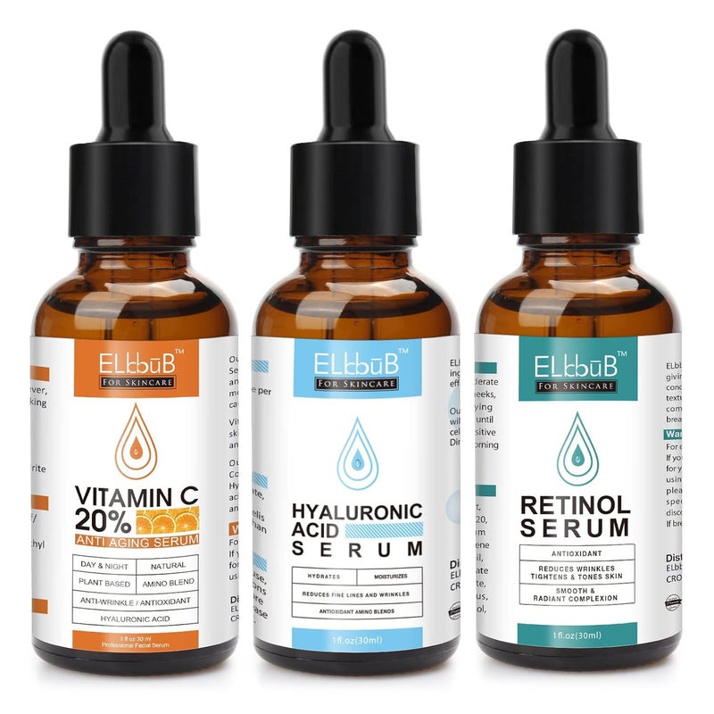 ELBBUB Age Defying Facial Serum - Vitamin C, Retinol & Hyaluronic Acid Serum Set for Wrinkles, Fine Lines, Skin Firmness & Moisture Retention - Collagen Boost & Deep Nourishment - Image 1