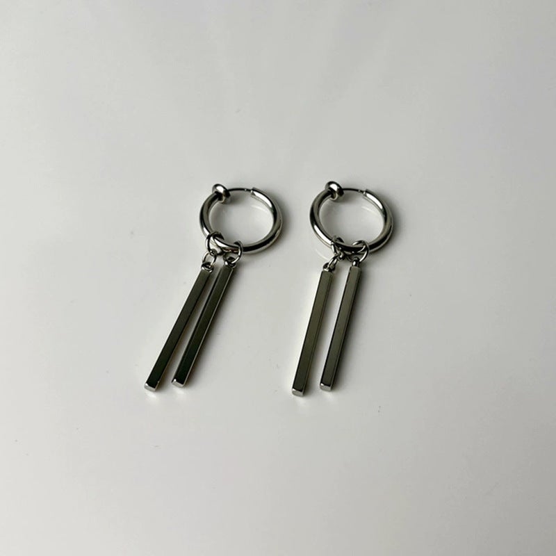 Men's Stainless Steel Square Bar Ear Studs - Image 3