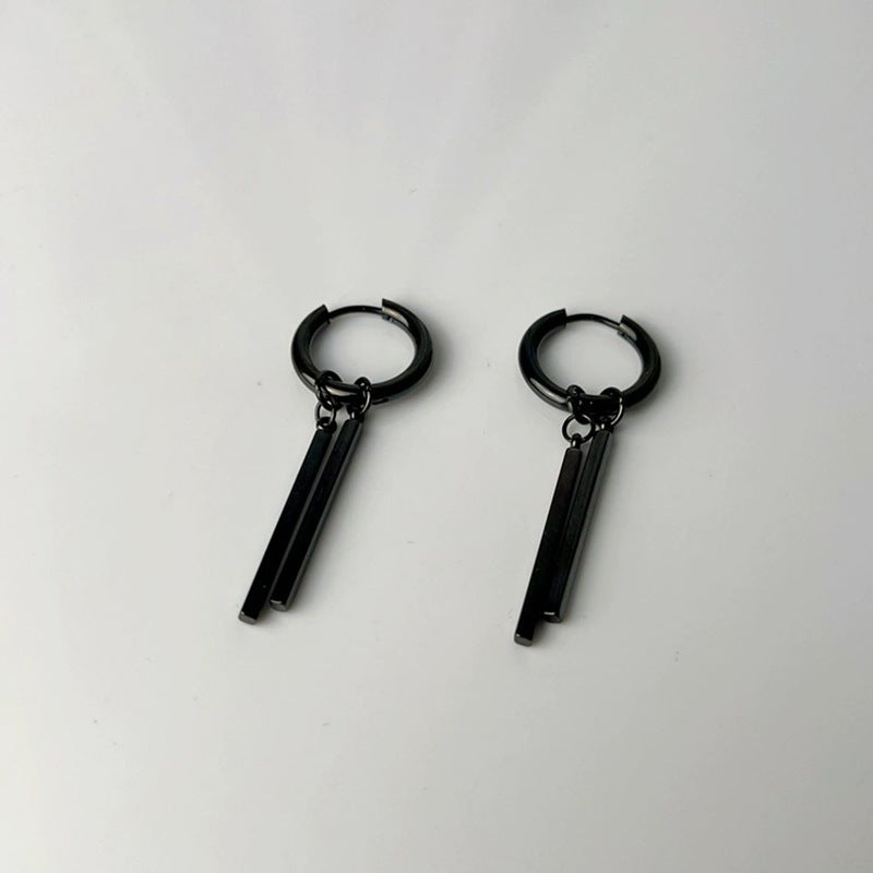 Men's Stainless Steel Square Bar Ear Studs - Image 2