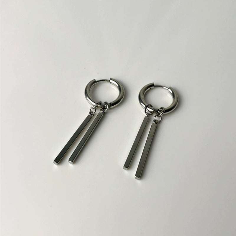 Men's Stainless Steel Square Bar Ear Studs - Image 1