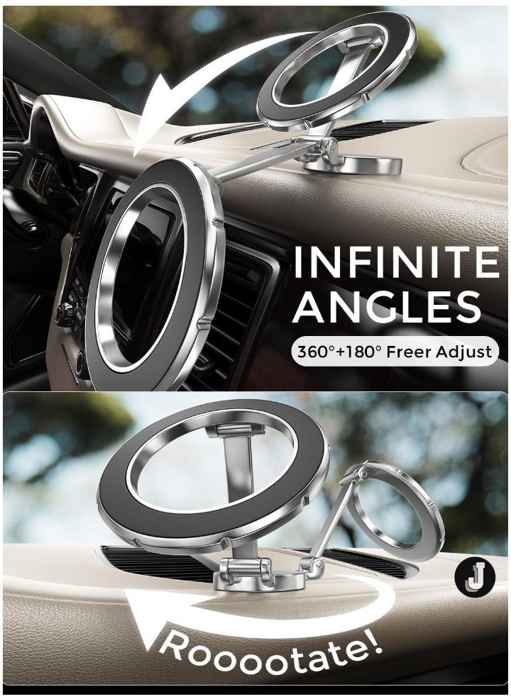 JAJEEK "MagSafe Car Mount Phone Holder – 360° Rotation, Strong Magnetic Stand for Hands-Free Use – Compatible with iPhone 15, 14, 13, 12 Pro Max, Plus, Mini & MagSafe Cases (Silver)" - Image 2