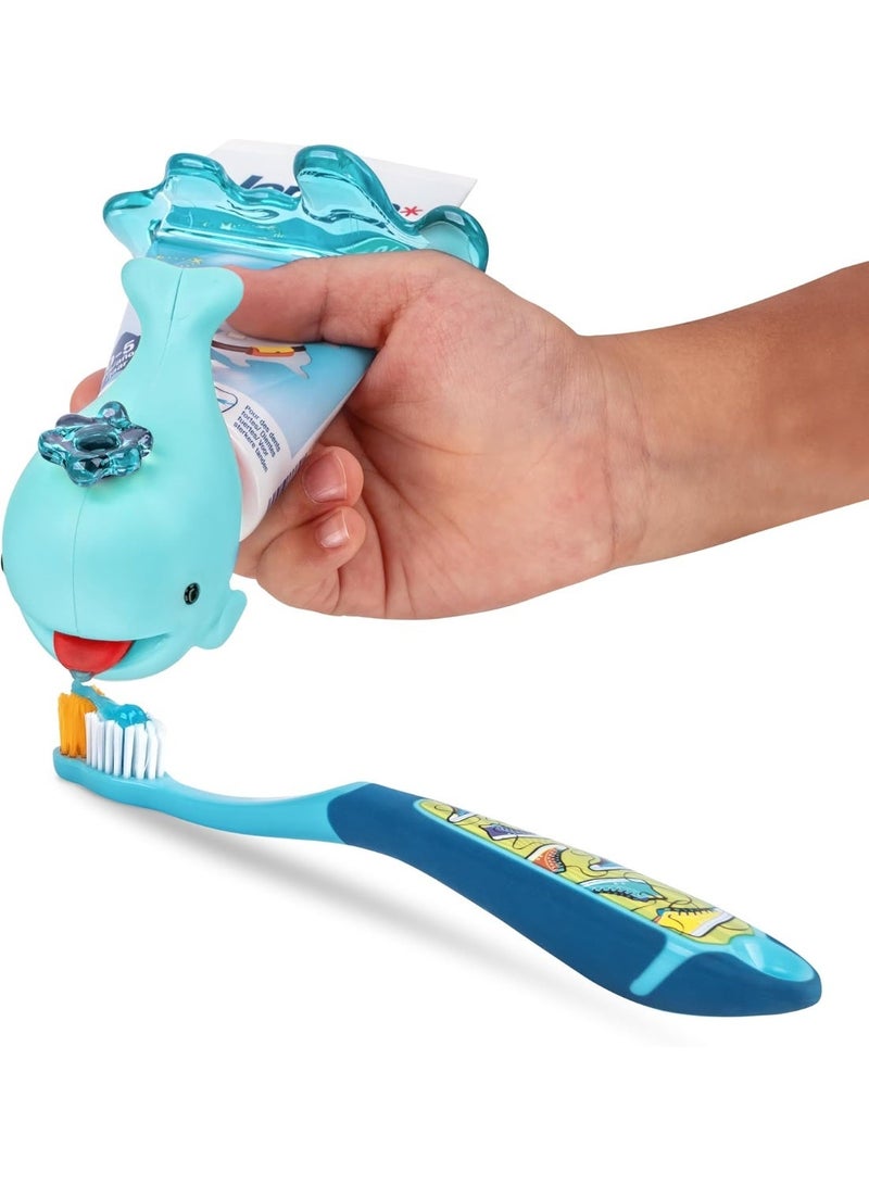 Flipper Toothpaste Squeezer And Dispenser Whale for Kids, No-Mess Toothpaste Dispenser, Easy Squeeze Toothpaste Tube Helper, Blue, Ages 3+ - Image 1