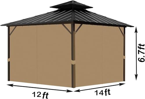 Tngan Gazebo Universal Replacement Privacy Curtain, 12'X14' Gazebo Curtains Outdoor Waterproof, 4-Panels Sidewall with Zipper for Patio, Garden and Backyard (Only Curtains, 12'X14', Beige) - Image 2
