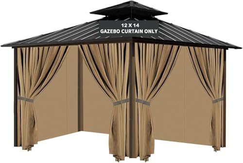 Tngan Gazebo Universal Replacement Privacy Curtain, 12'X14' Gazebo Curtains Outdoor Waterproof, 4-Panels Sidewall with Zipper for Patio, Garden and Backyard (Only Curtains, 12'X14', Beige) - Image 1