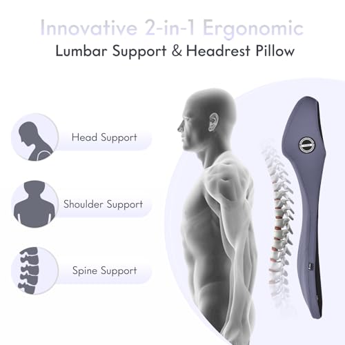 FLORICH Integrated Car Seat Lumbar Support Pillow & Car Neck Pillow Memory Foam Back Cushion for Driving Car Seat Back Support Pillow for Car Seats Driver Back Neck Sciatica Pain Relief Cushion, Blue - Image 2