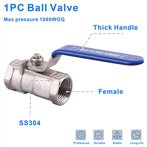 DERNORD Stainless Steel Ball Valve 1PC Type 0.5 Inch NPT Standard Port for Water, Oil, and Gas (1/2 Inch Ball Valve) - Image 4