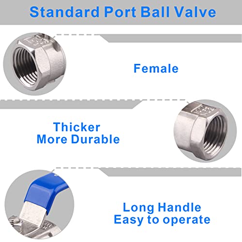 DERNORD Stainless Steel Ball Valve 1PC Type 0.5 Inch NPT Standard Port for Water, Oil, and Gas (1/2 Inch Ball Valve) - Image 2