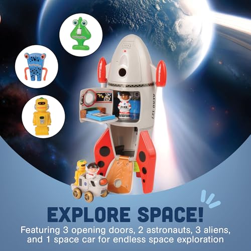CP Toys لعبة صاروخ مهمة الفضاء من CP Toys، تشمل تماثيل رواد الفضاء، كائنات فضائية ومركبة، هدايا فضائية، ألعاب STEM للأطفال من 3 سنوات وما فوق، 16.7" - Image 3