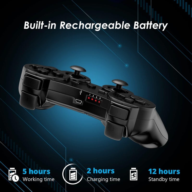 CHENGDAO جهاز تحكم CHENGDAO لـ PS3، حزمة مزدوجة من أجهزة التحكم لاسلكية عالية الأداء لـ PlayStation 3 مع تحكم حركي واهتزاز مزدوج، أسود - Image 5