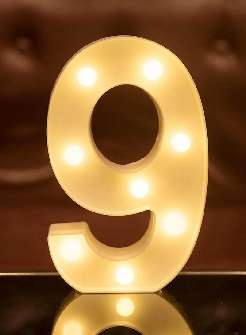 "9" Decorative Plastic LED Marquee Letter Light, Battery Operated Letter Light Sign for Wedding Party Home Decoration height 22cm  ( Battery Included )
