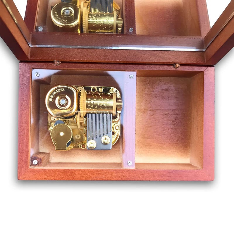BinkeGG Brown Wooden Wind up Music Box Jewelry Box with Sankyo Musical Mechanism Tune: Can't Help Falling in Love - Image 3