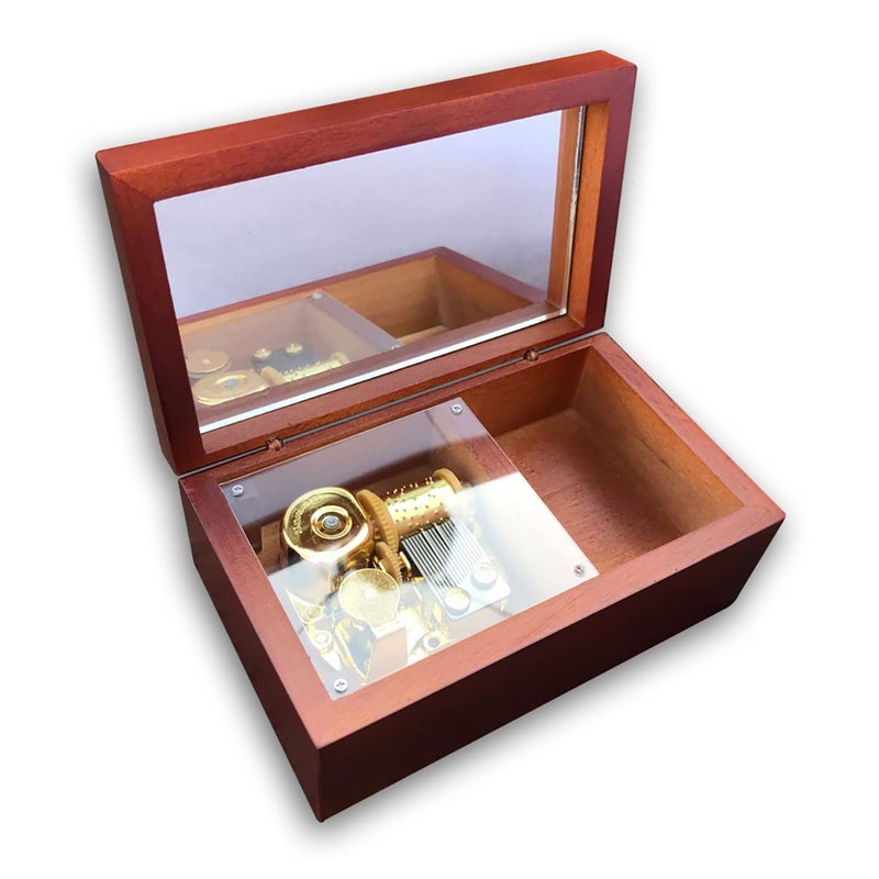 BinkeGG Brown Wooden Wind up Music Box Jewelry Box with Sankyo Musical Mechanism Tune: Can't Help Falling in Love - Image 1