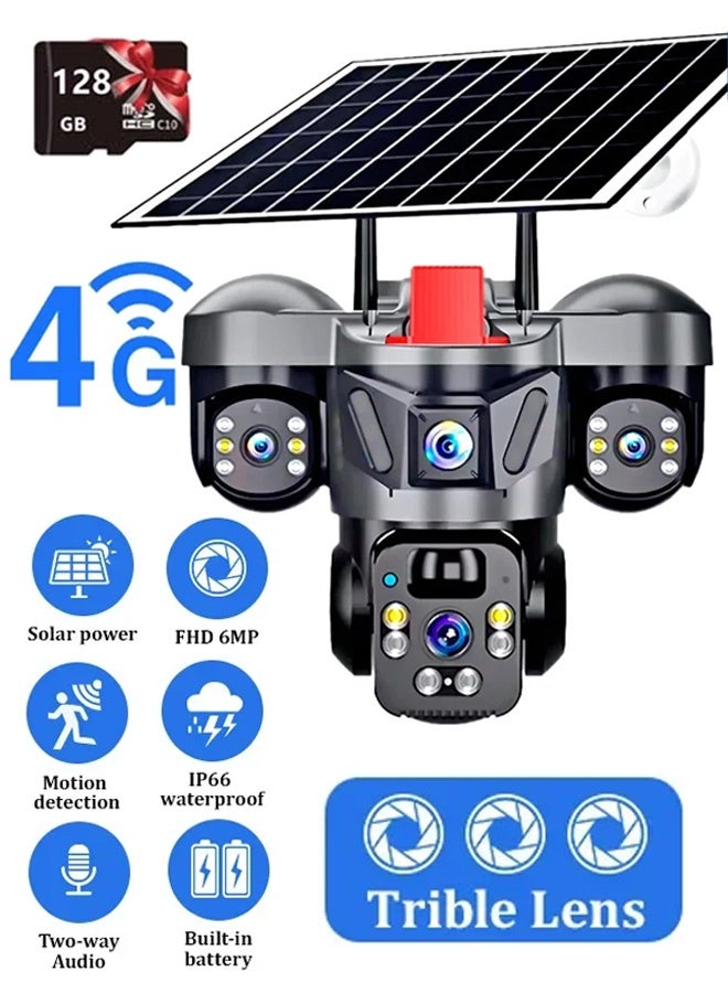 Sunsee Outdoor PTZ 6MP 4G SIM Solar Panel Triple Lens Camera Home Security CCTV Video Surveillance Built-in Battery V380pro - Image 1