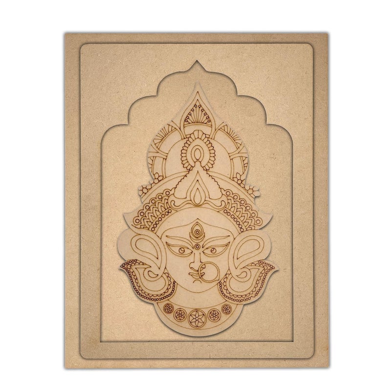 Wrapping Studio MDF Board for Lippan Art - Pre-Marked Maa Durga in Jharokha Design Cutouts for Craft, Painting, DIY Projects - Eco-Friendly MDF Wood, 30x23 cm, with Colors and Glue - Image 3