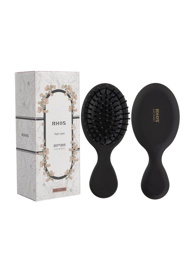RHOS Mini Hair Brush For Women,Men And Kids-Travel Size Hair Brush For Purse,Pocket,Backpack-Small Cushion Paddle Brush With Soft Bristles-Mini Detangler Brush For All Hair Types(1 Pack-Black)  - Image 1