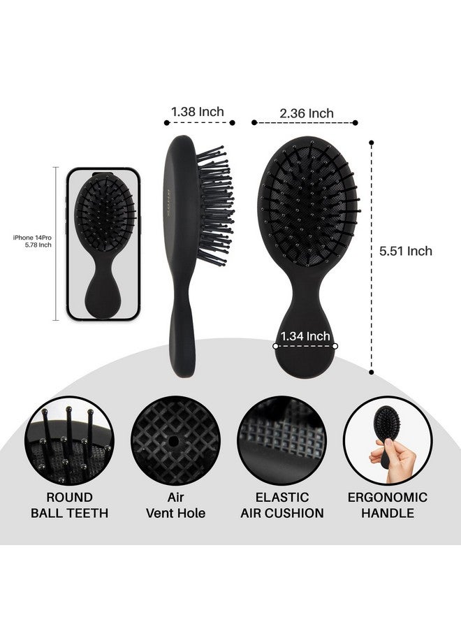 RHOS Mini Hair Brush For Women,Men And Kids-Travel Size Hair Brush For Purse,Pocket,Backpack-Small Cushion Paddle Brush With Soft Bristles-Mini Detangler Brush For All Hair Types(1 Pack-Black)  - Image 2