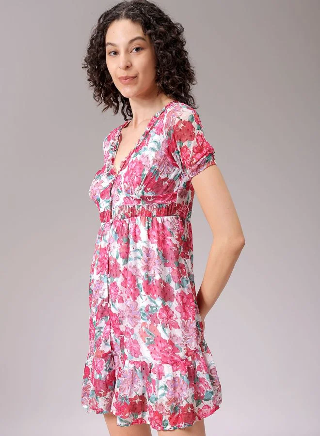 Freehand Women Fit and Flared Casual Ditsy Print Ruffle Dress