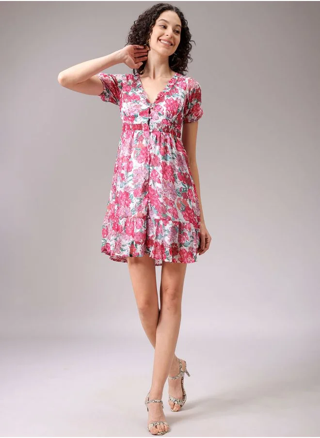 Freehand Women Fit and Flared Casual Ditsy Print Ruffle Dress