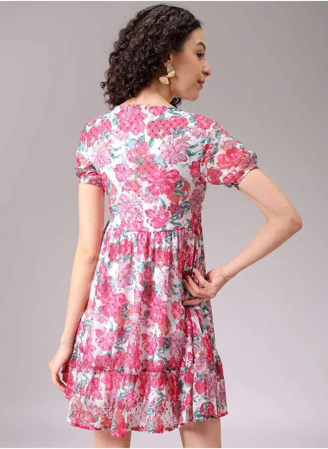 Freehand Women Fit and Flared Casual Ditsy Print Ruffle Dress