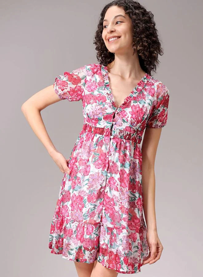 Freehand Women Fit and Flared Casual Ditsy Print Ruffle Dress