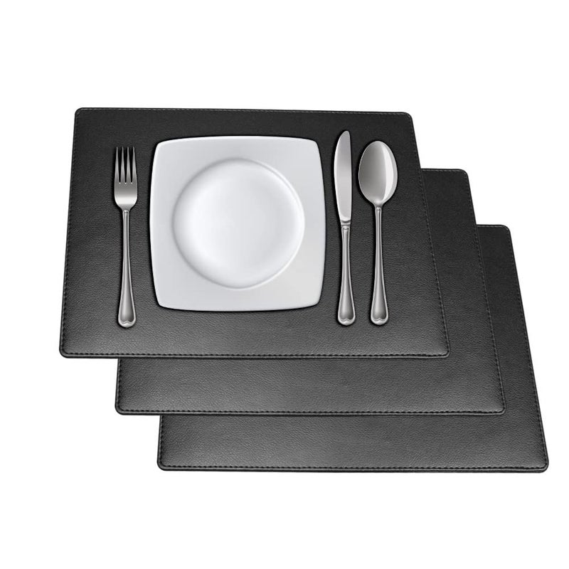 Rising Bloom Faux Leather Placemats for Dinner Table - Pack of 4 (Black (Plain)) - Image 1