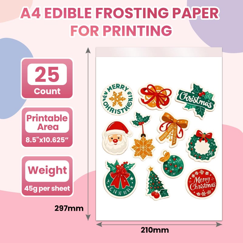 Derzio 25 pcs A4 11.7" x 8.3" Frosting Sheets, Icing Sheets, Edible Paper for Cakes Printable, Sugar Sheets, Cake Edible Sheets, Edible image Paper for Cake Toppers, Cakes, Cookies & Decor - Image 2