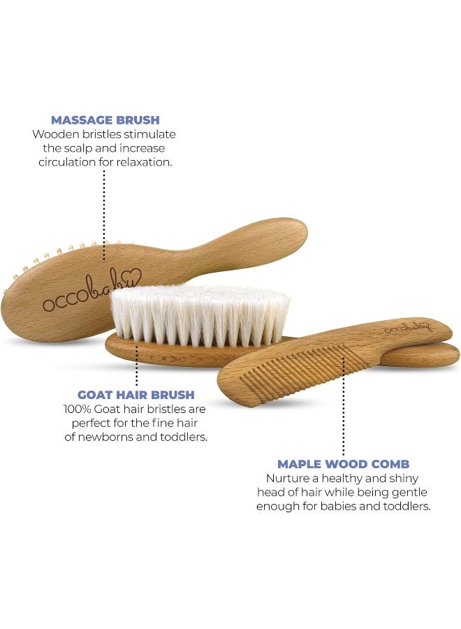 OCCObaby Wooden Baby Hair Brush Set for Newborns & Toddlers - Soft Hair Brush for Baby Grooming - Baby Scalp Brush and Baby Comb for Cradle Cap - Toddler Comb - Image 2