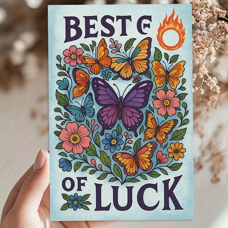 Red Butterfly Flowers Greeting Card for Wishing Success Good Luck Gift - Image 2