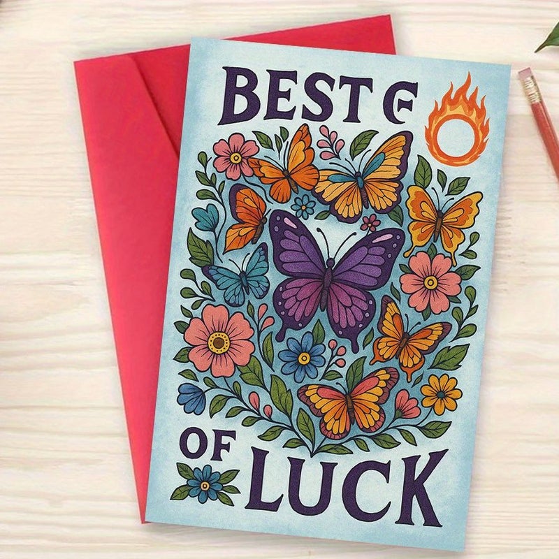 Red Butterfly Flowers Greeting Card for Wishing Success Good Luck Gift - Image 5